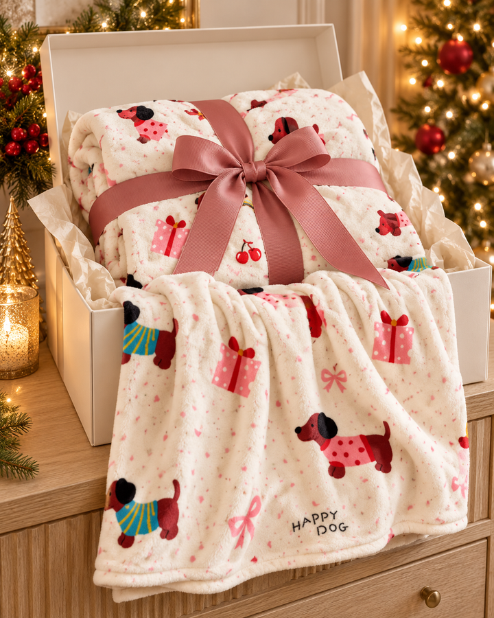 Christmas Fleece Blanket Gift, Ribbon-Wrapped Throw