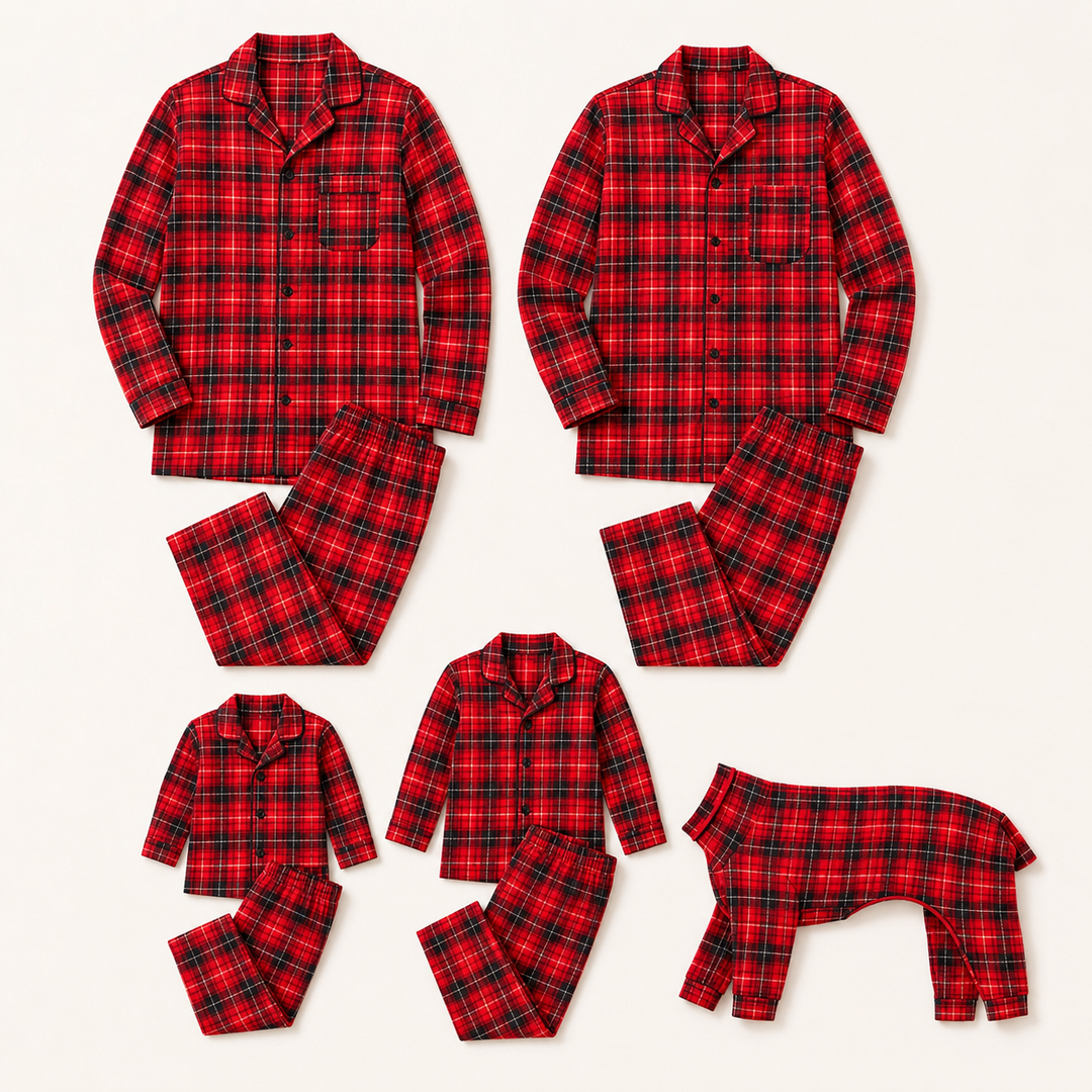 Red Plaid Family Christmas Pajamas, Matching Sets – photo 3