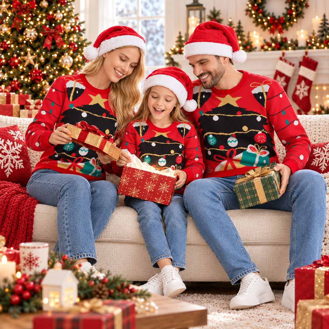 Matching Family Christmas Sweaters | Knitted Christmas Lights