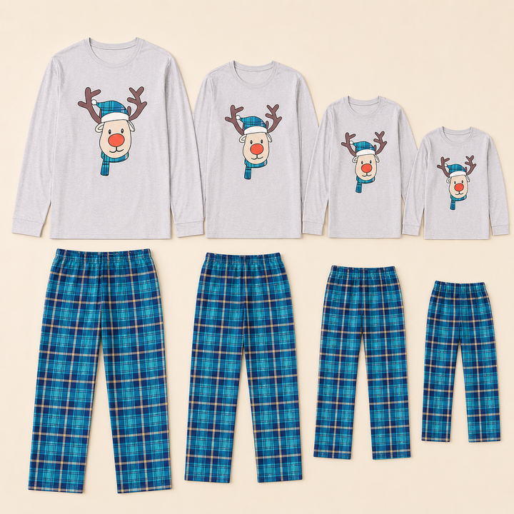 Matching Family Christmas Pajamas - Reindeer Print, Blue