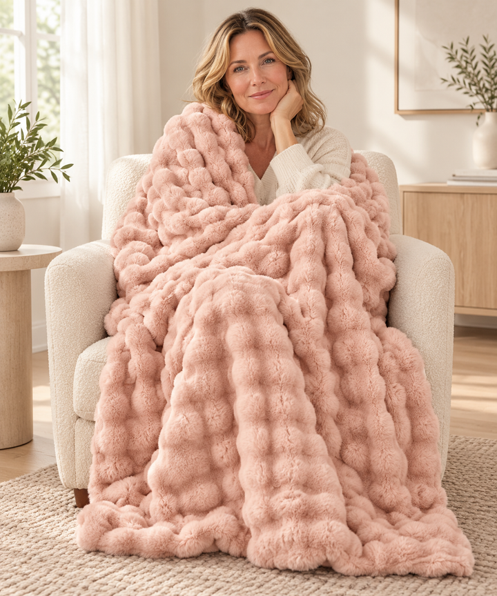 Faux Fur Throw Blanket, Cozy Plush Bubble Fleece 39 x 63 in