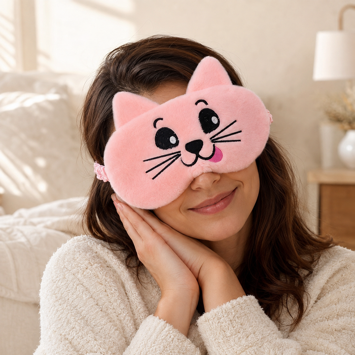 Cute animal sleep eye mask in soft plush - worn while sleeping