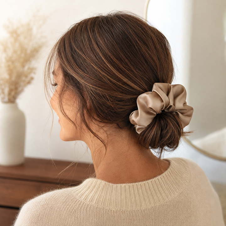 Satin hair scrunchie with a wide soft band - Black