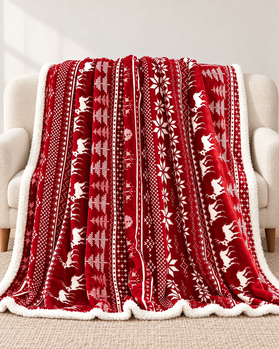 Fleece Christmas Blanket, Red and Green Knitted Stripe Gift