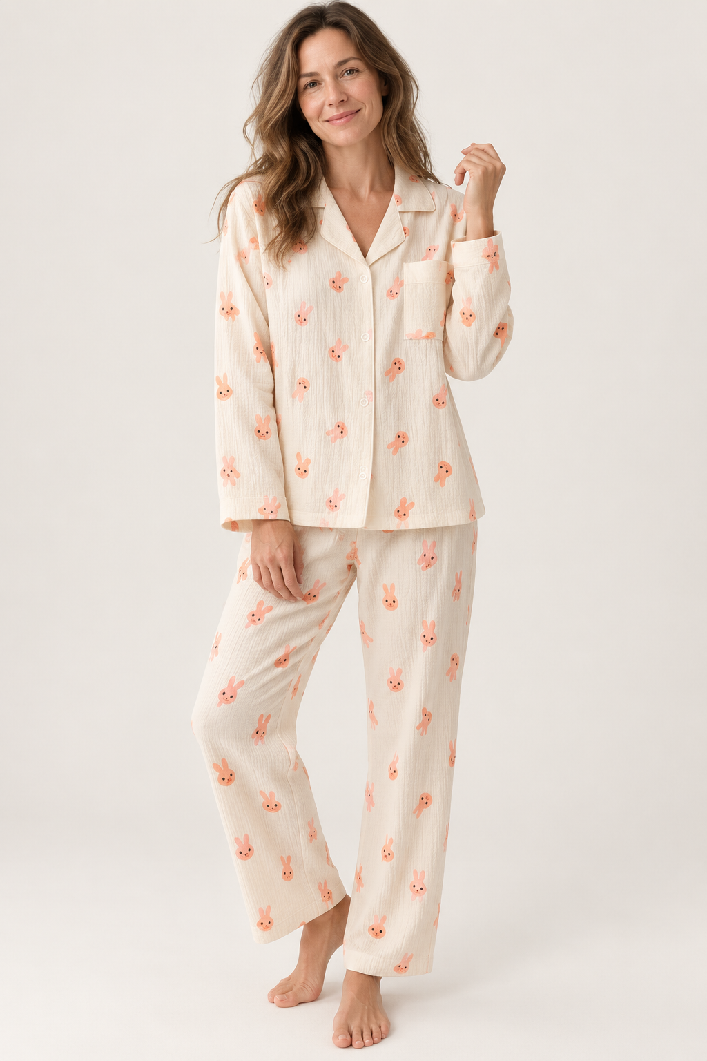 Relaxed fit cotton pajama set for women