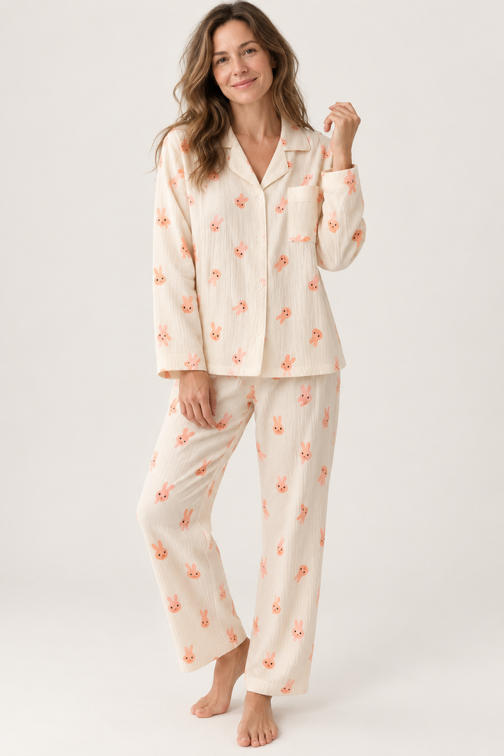 Relaxed fit cotton pajama set for women