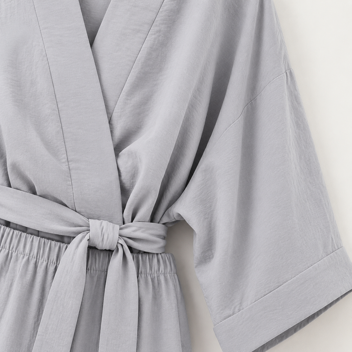 Gray Kimono Robe Set for Women, Belted Wrap and Matching Skirt
