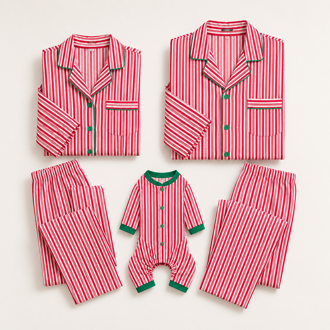 Pink Striped Christmas Family Pajamas, Matching Adult and Dog Sets – photo 4