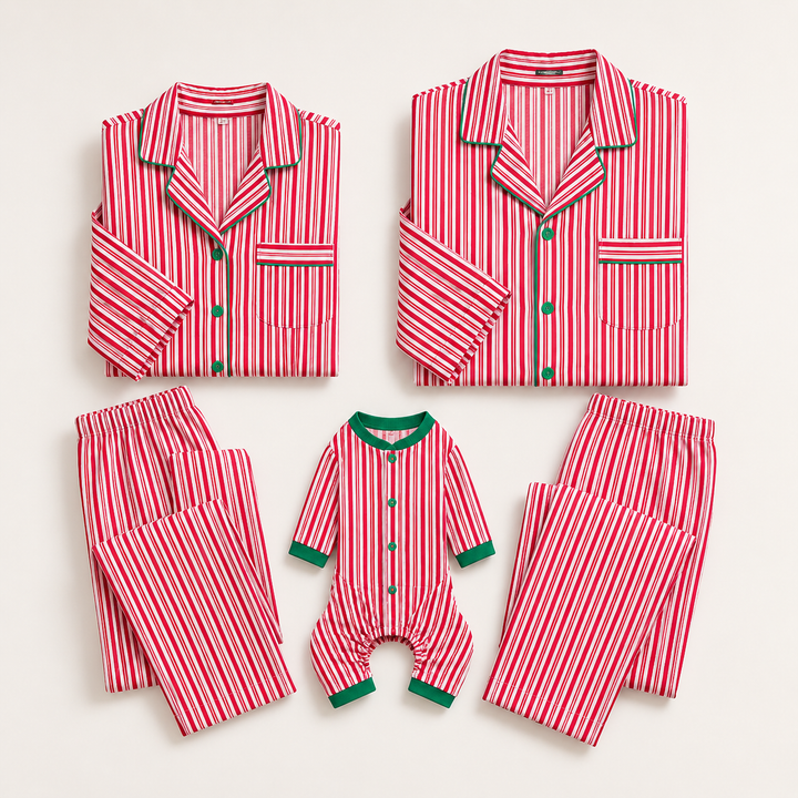 Pink Striped Christmas Family Pajamas, Matching Adult and Dog Sets – photo 4