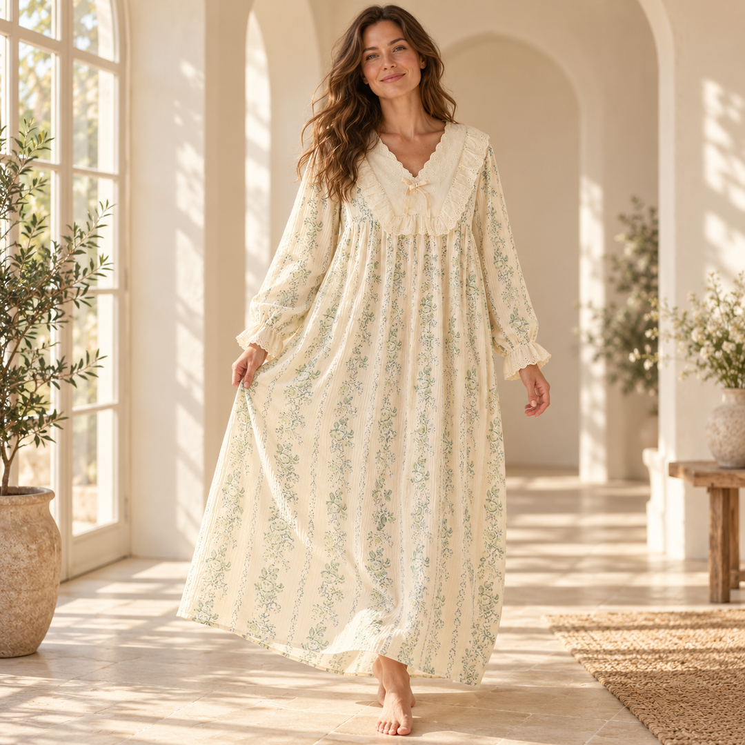 100% Cotton Nightgown for Women, Long Sleeve Floral