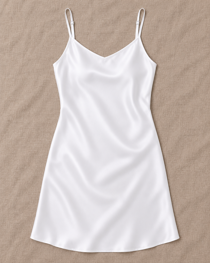 Satin Chemise Slip Nightgown, Adjustable Cami Straps