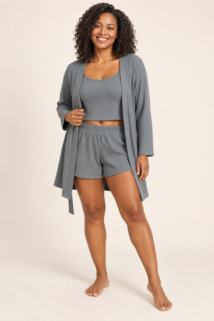 Waffle 3-Piece Lounge Set for Women, Cami, Shorts and Robe