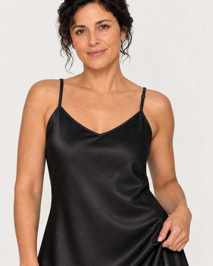Satin Chemise Slip Nightgown, Adjustable Cami Straps