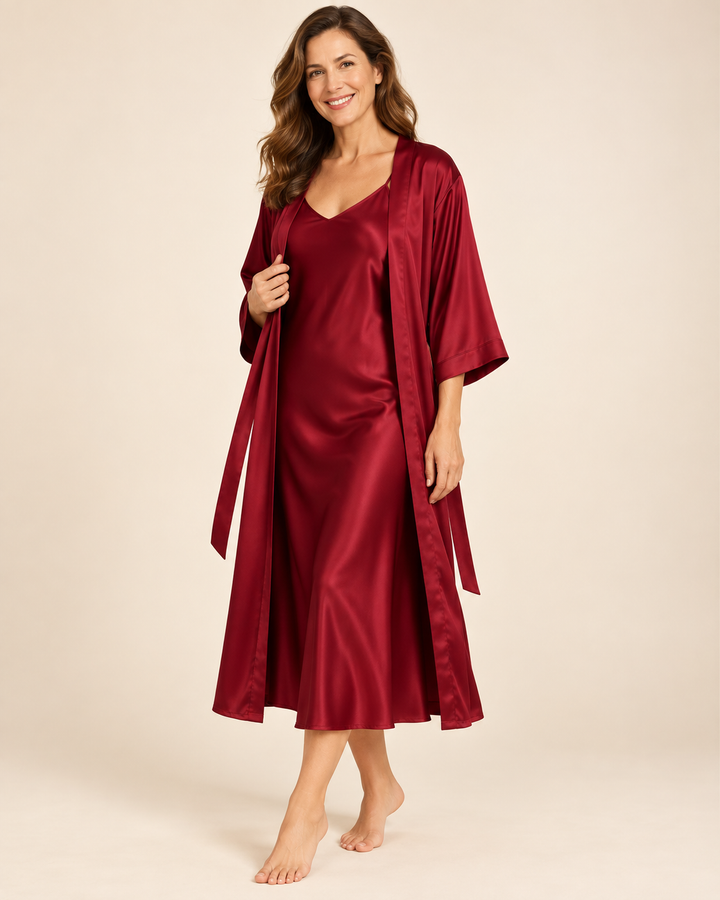 Satin Robe and Nightgown Set for Women, Long Robe with Slip