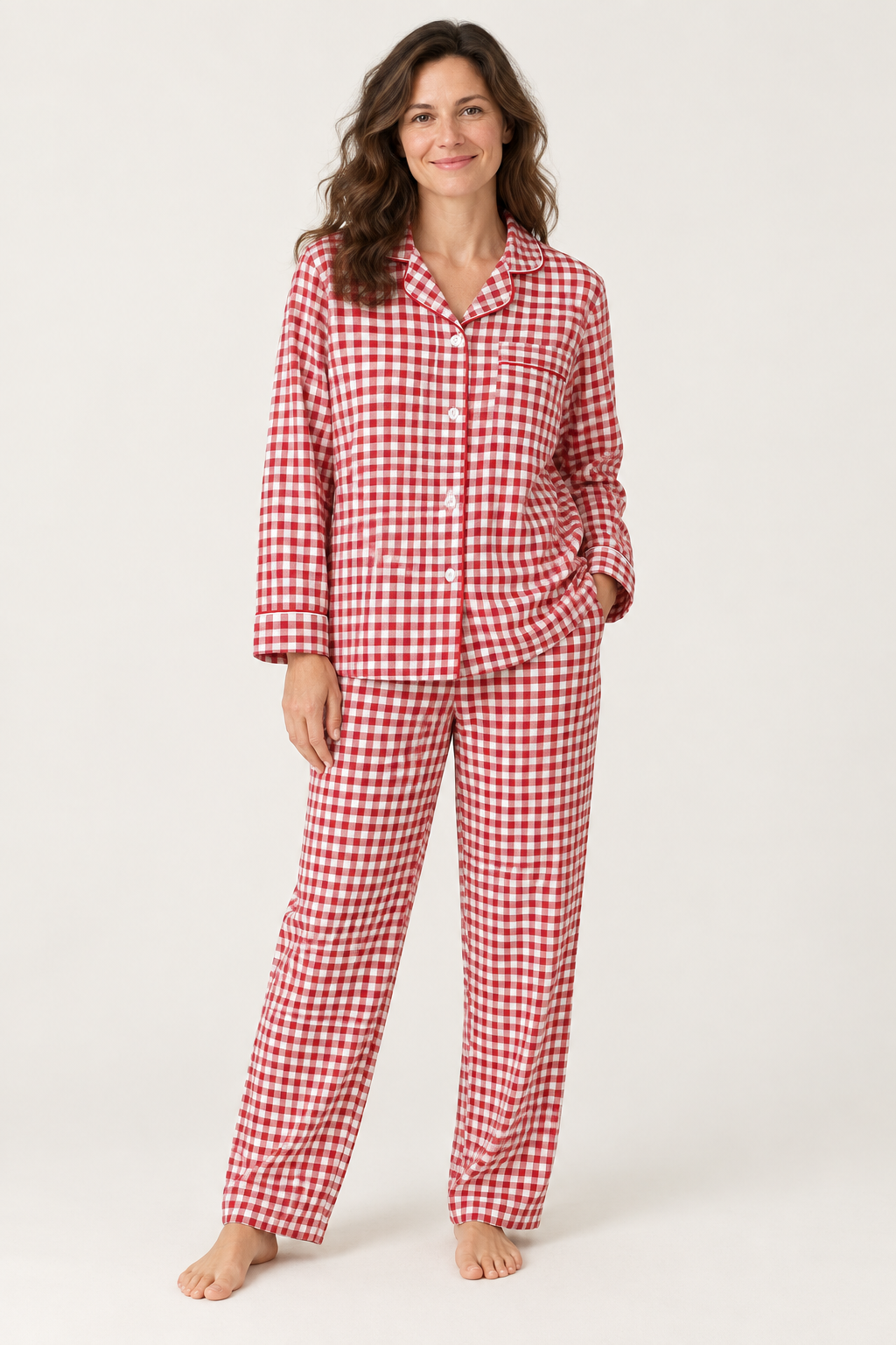 100% Cotton Double Gauze Pajama Set for Women, Plaid Long Sleeve