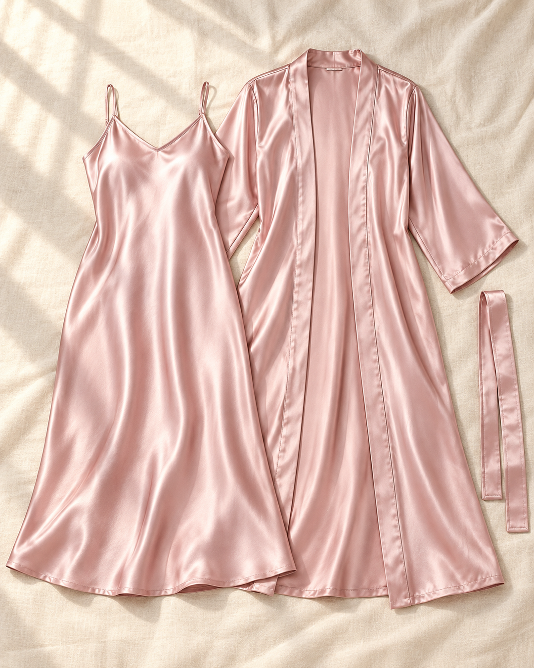 Satin Robe and Nightgown Set for Women, Long Robe with Slip