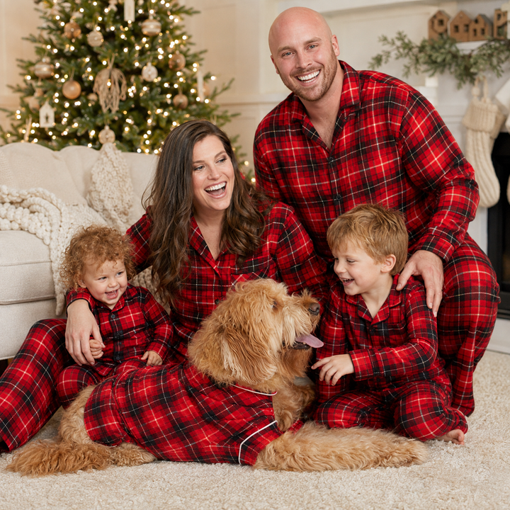 Red Plaid Family Christmas Pajamas, Matching Sets