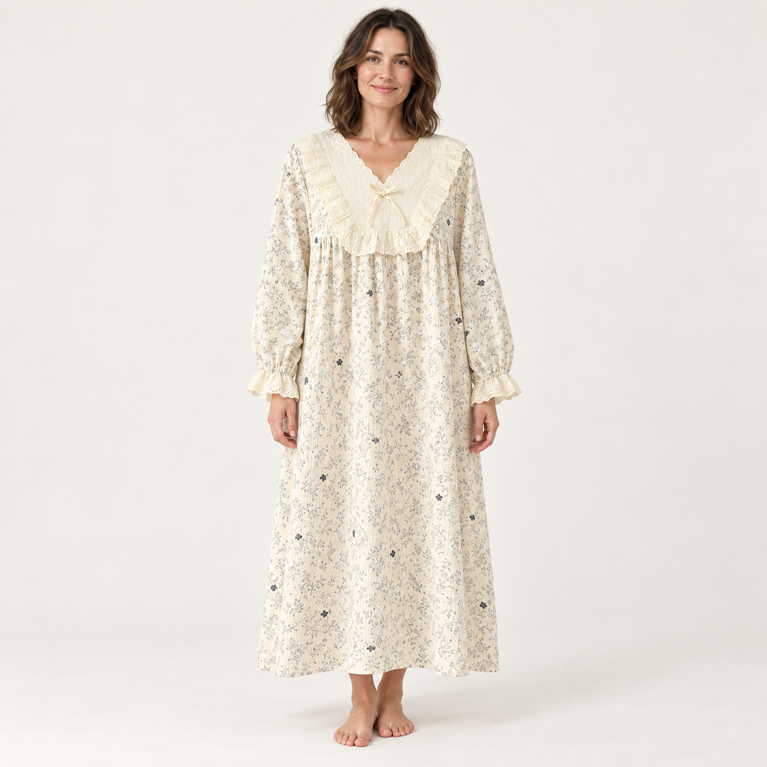 100% Cotton Nightgown for Women, Long Sleeve Floral