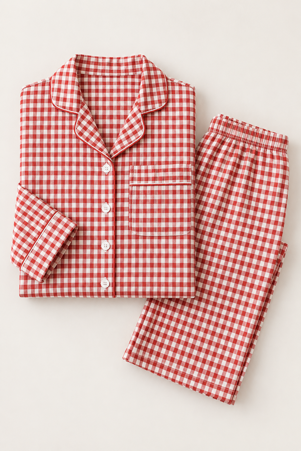 100% Cotton Double Gauze Pajama Set for Women, Plaid Long Sleeve