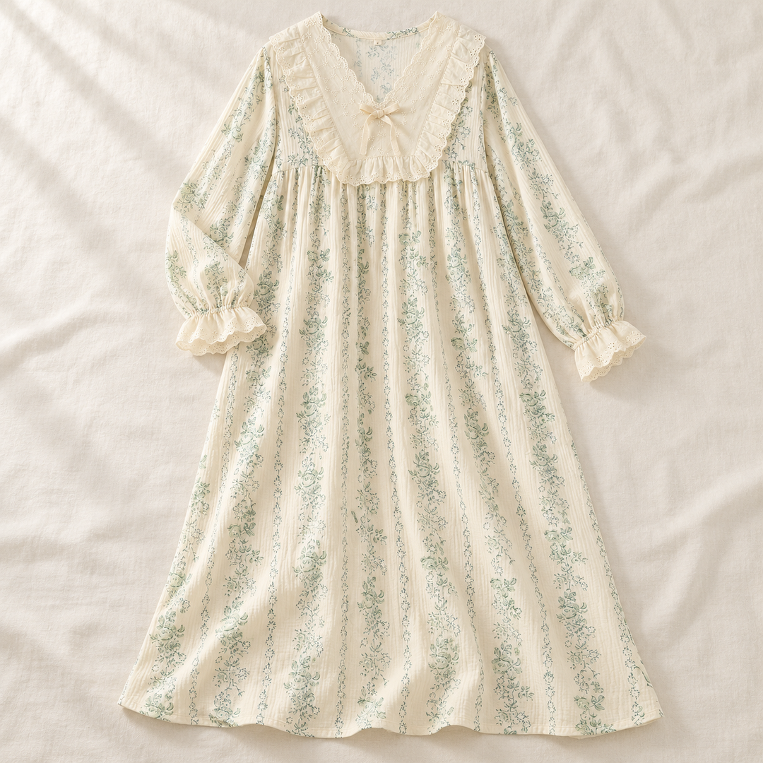 100% Cotton Nightgown for Women, Long Sleeve Floral