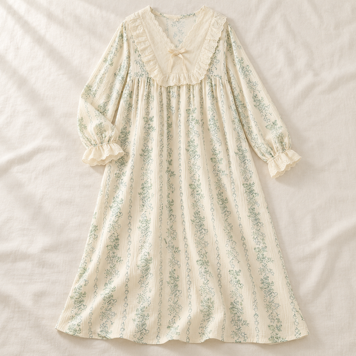 100% Cotton Nightgown for Women, Long Sleeve Floral