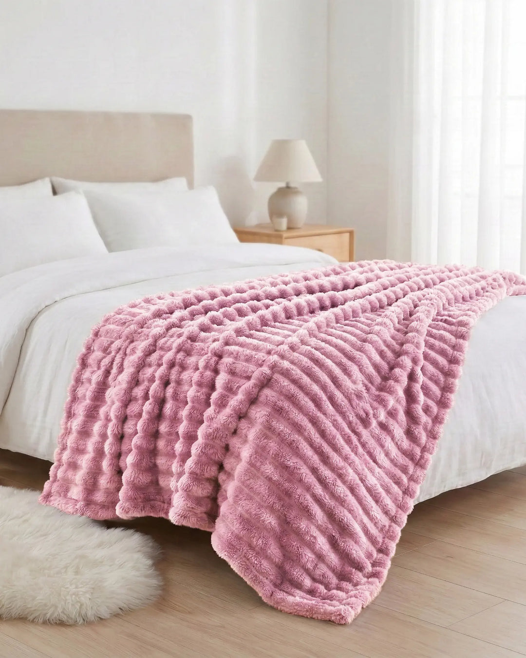 Fleece Throw Blanket, Ribbed Soft Touch