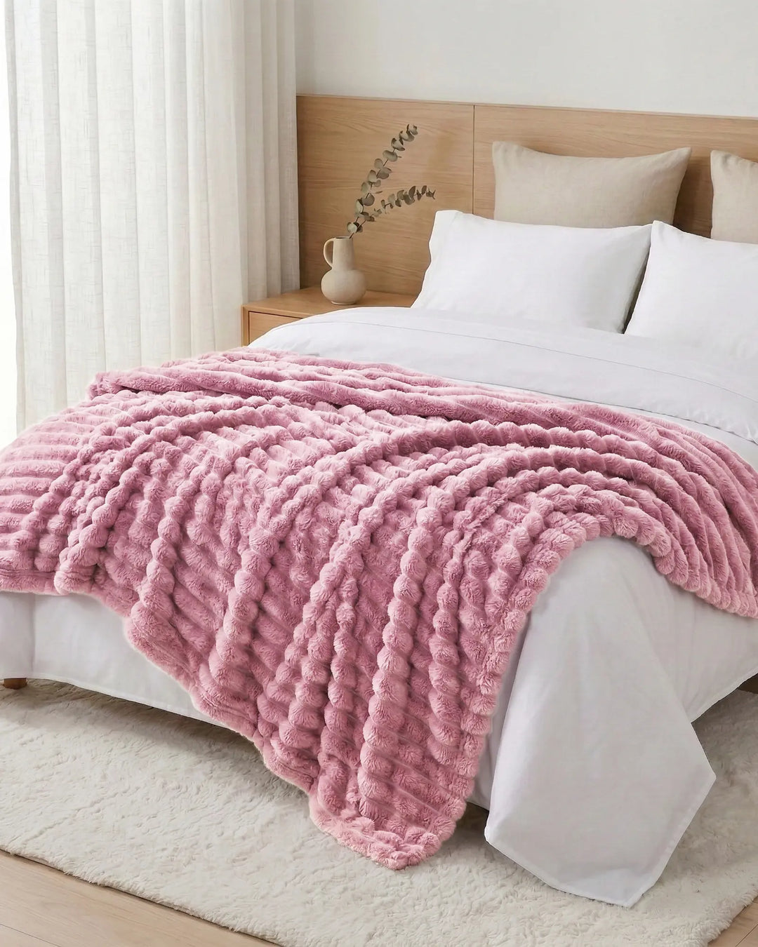 Fleece Throw Blanket, Ribbed Soft Touch