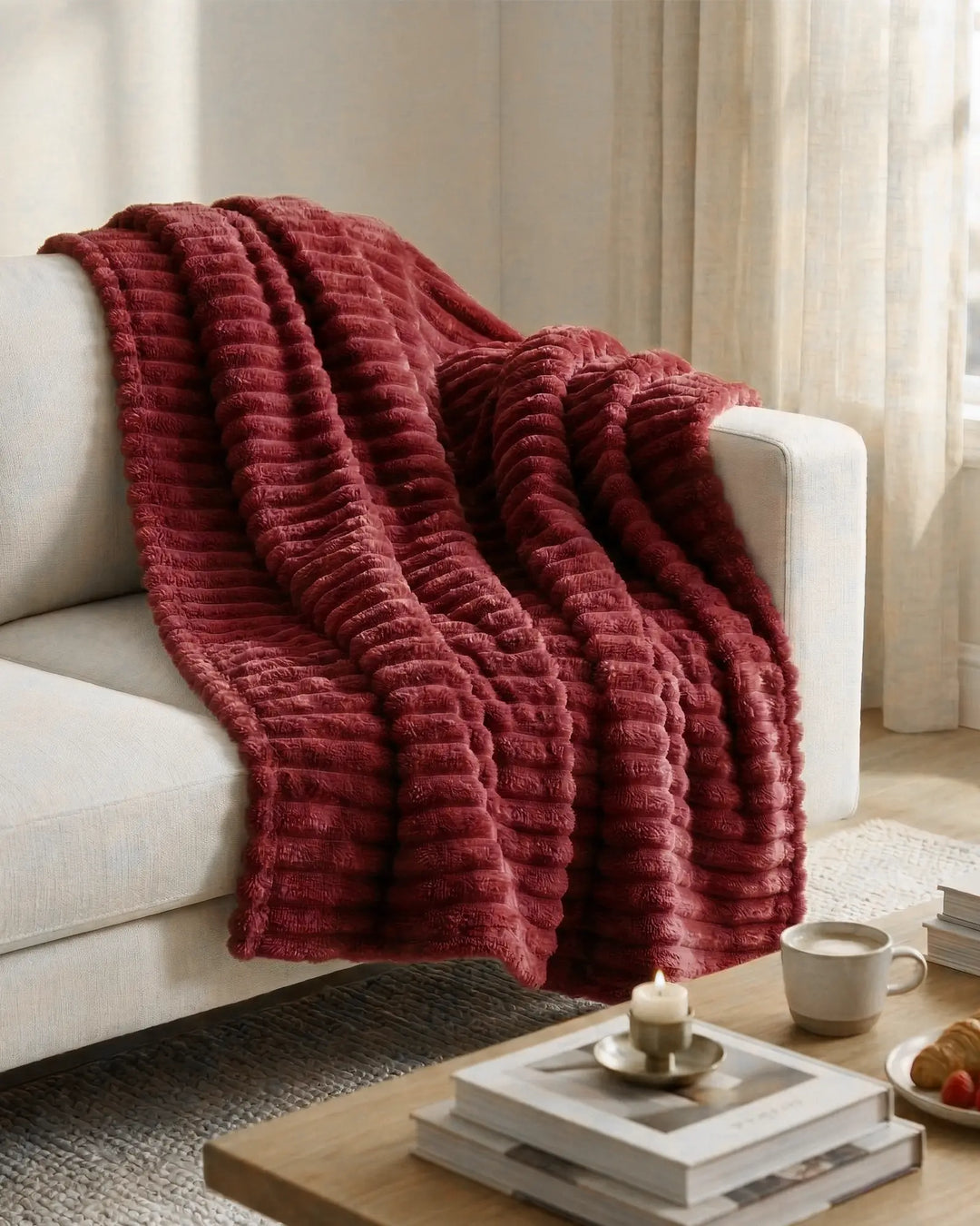 Fleece Throw Blanket, Ribbed Soft Touch