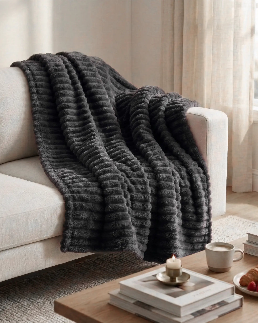 Fleece Throw Blanket, Ribbed Soft Touch