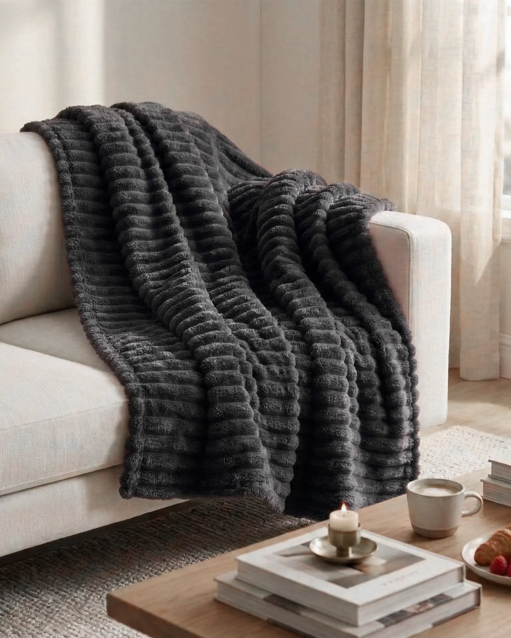 Fleece Throw Blanket, Ribbed Soft Touch