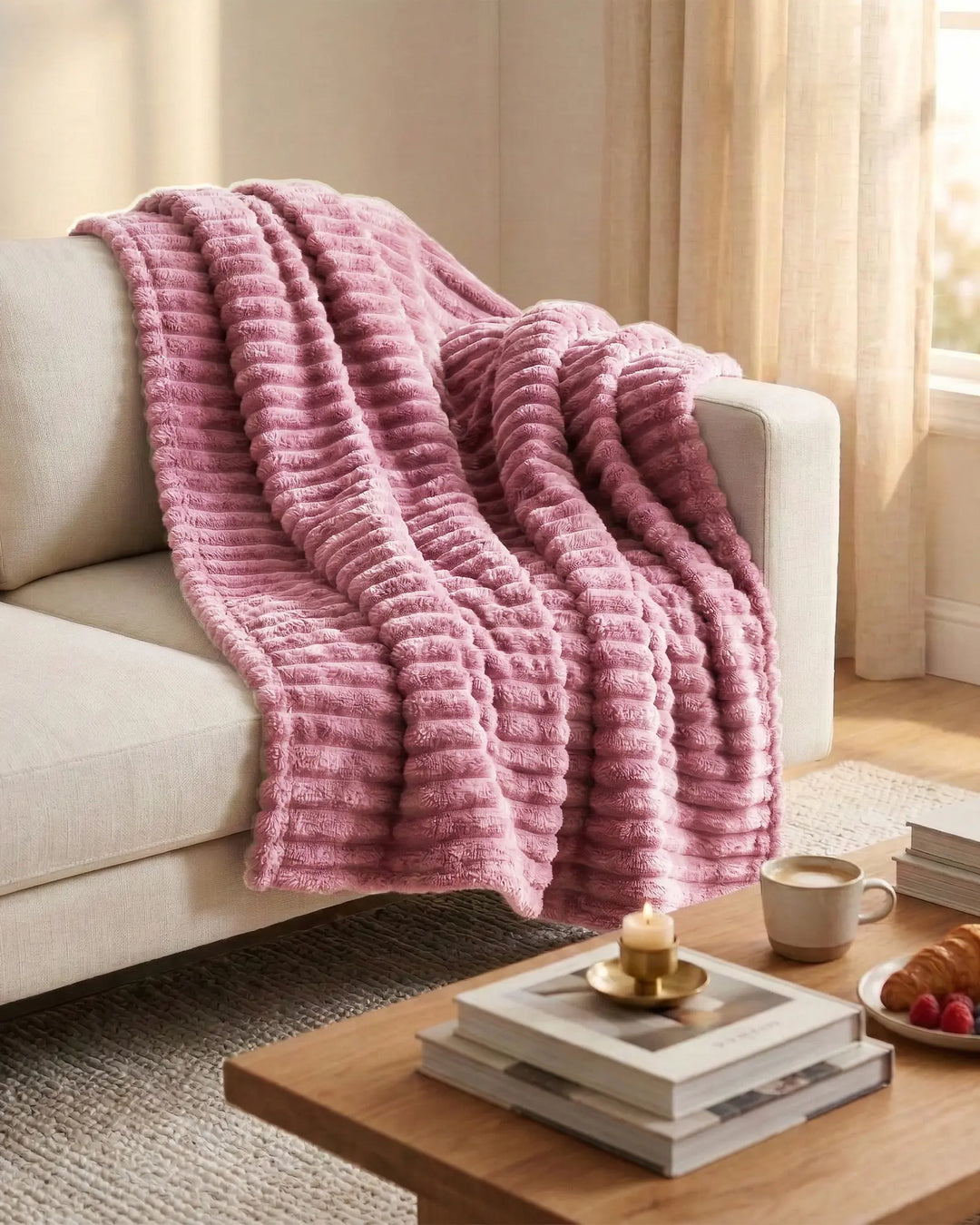 Fleece Throw Blanket, Ribbed Soft Touch