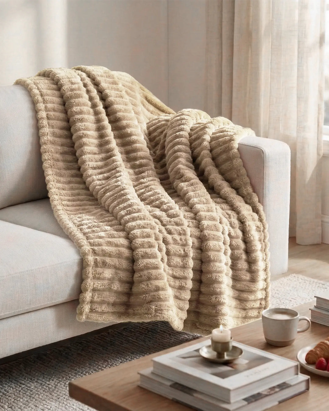 Fleece Throw Blanket, Ribbed Soft Touch