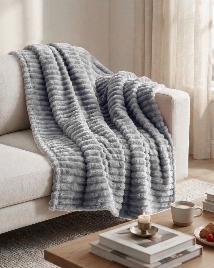 Fleece Throw Blanket, Ribbed Soft Touch