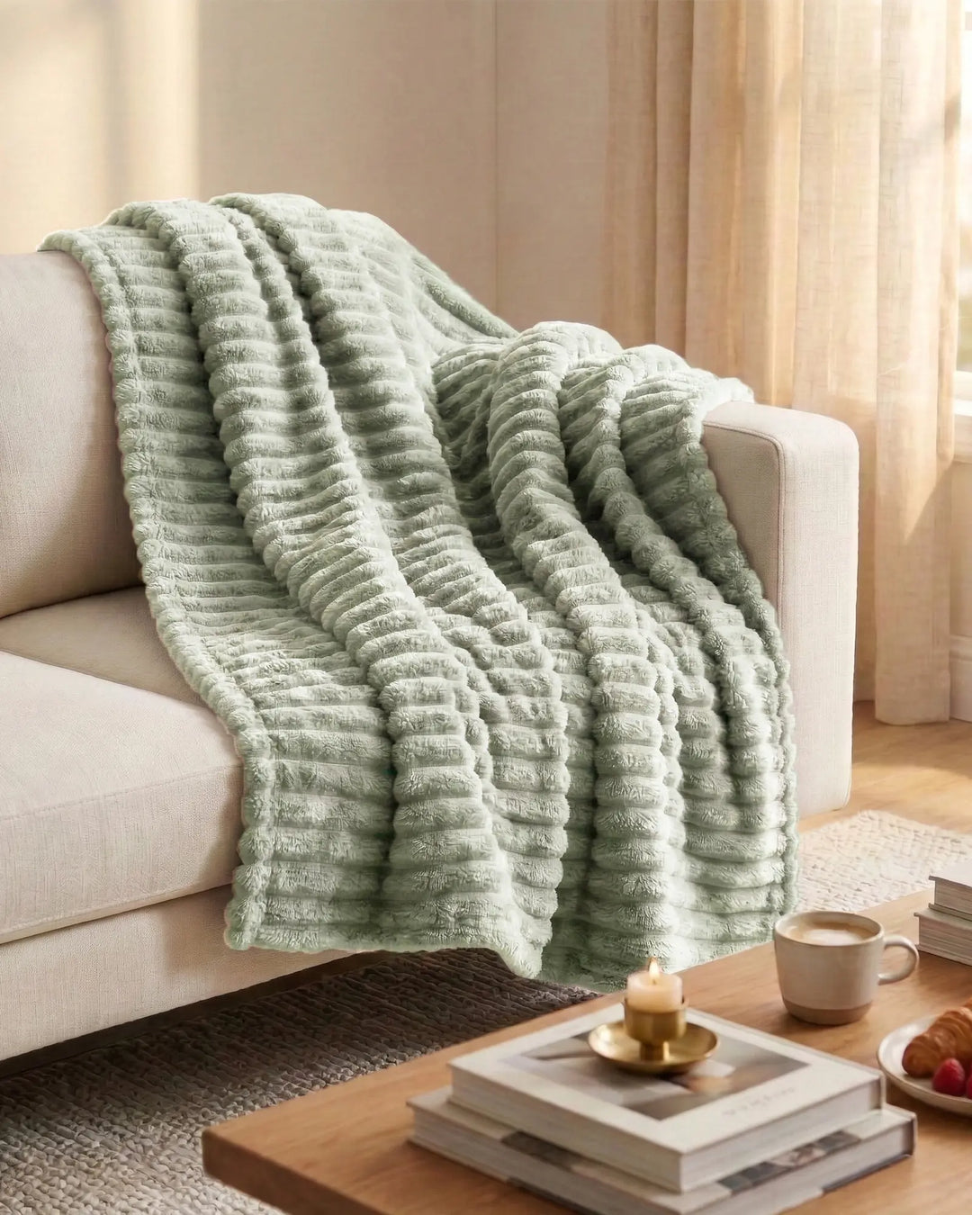 Fleece Throw Blanket, Ribbed Soft Touch