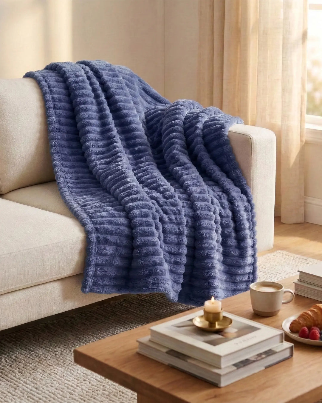 Fleece Throw Blanket, Ribbed Soft Touch