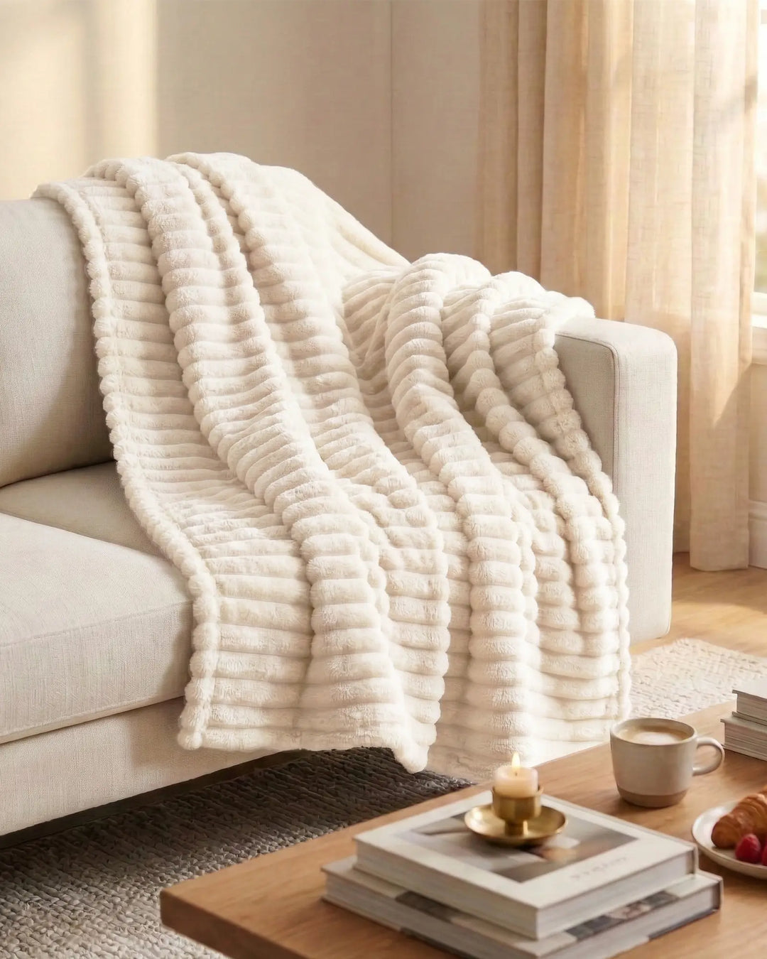 Fleece Throw Blanket, Ribbed Soft Touch