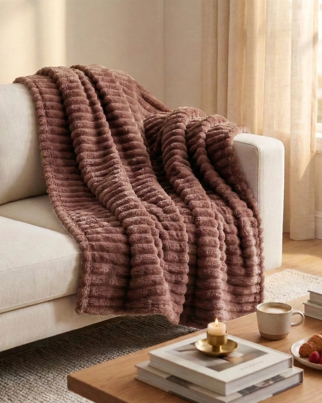 Fleece Throw Blanket, Ribbed Soft Touch