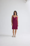 Lace Trim Slip Nightgown in Burgundy, Knee Length Chemise