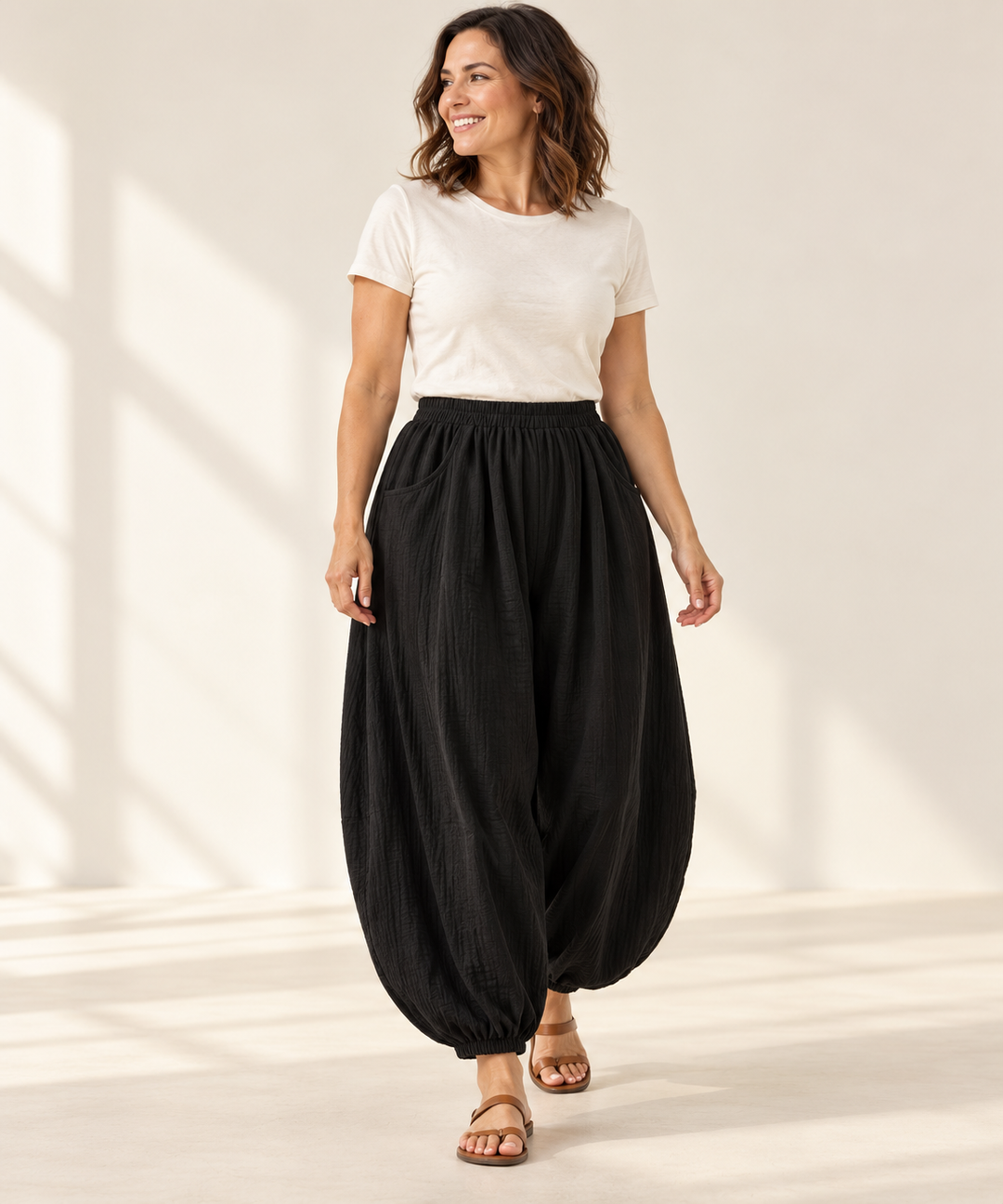 100% Cotton Balloon Leg Pants for Women with Pockets