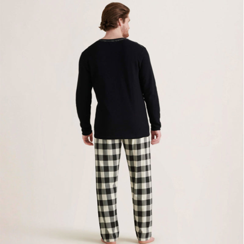 Matching Family Christmas Pajamas - Buffalo Plaid Bear, Black &amp; Cream