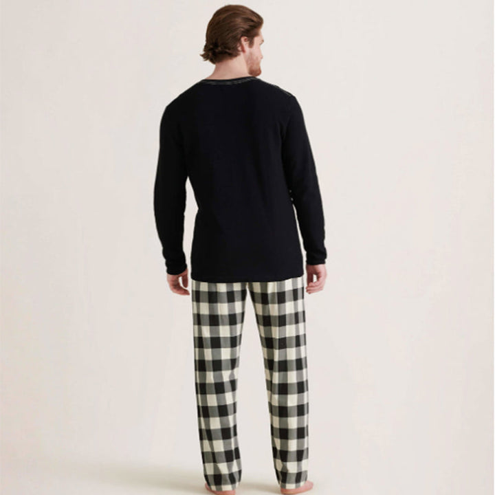 Matching Family Christmas Pajamas - Buffalo Plaid Bear, Black &amp; Cream