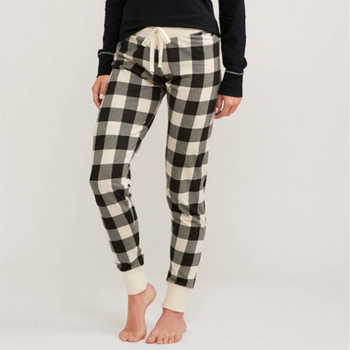 Matching Family Christmas Pajamas - Buffalo Plaid Bear, Black &amp; Cream