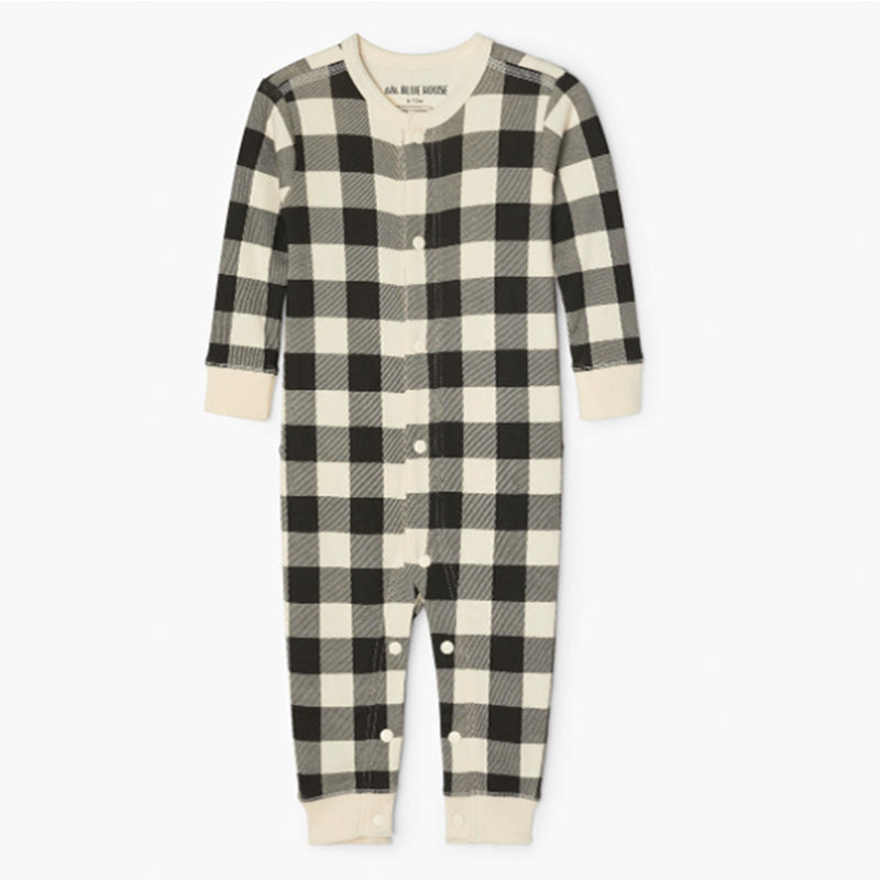 Matching Family Christmas Pajamas - Buffalo Plaid Bear, Black &amp; Cream