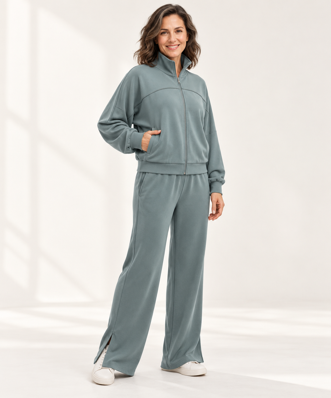 Modal Lounge Set for Women, Zip Jacket and Wide-Leg Pants