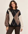 Women's Argyle Sweater | Oversized Diamond Knit Crew Neck