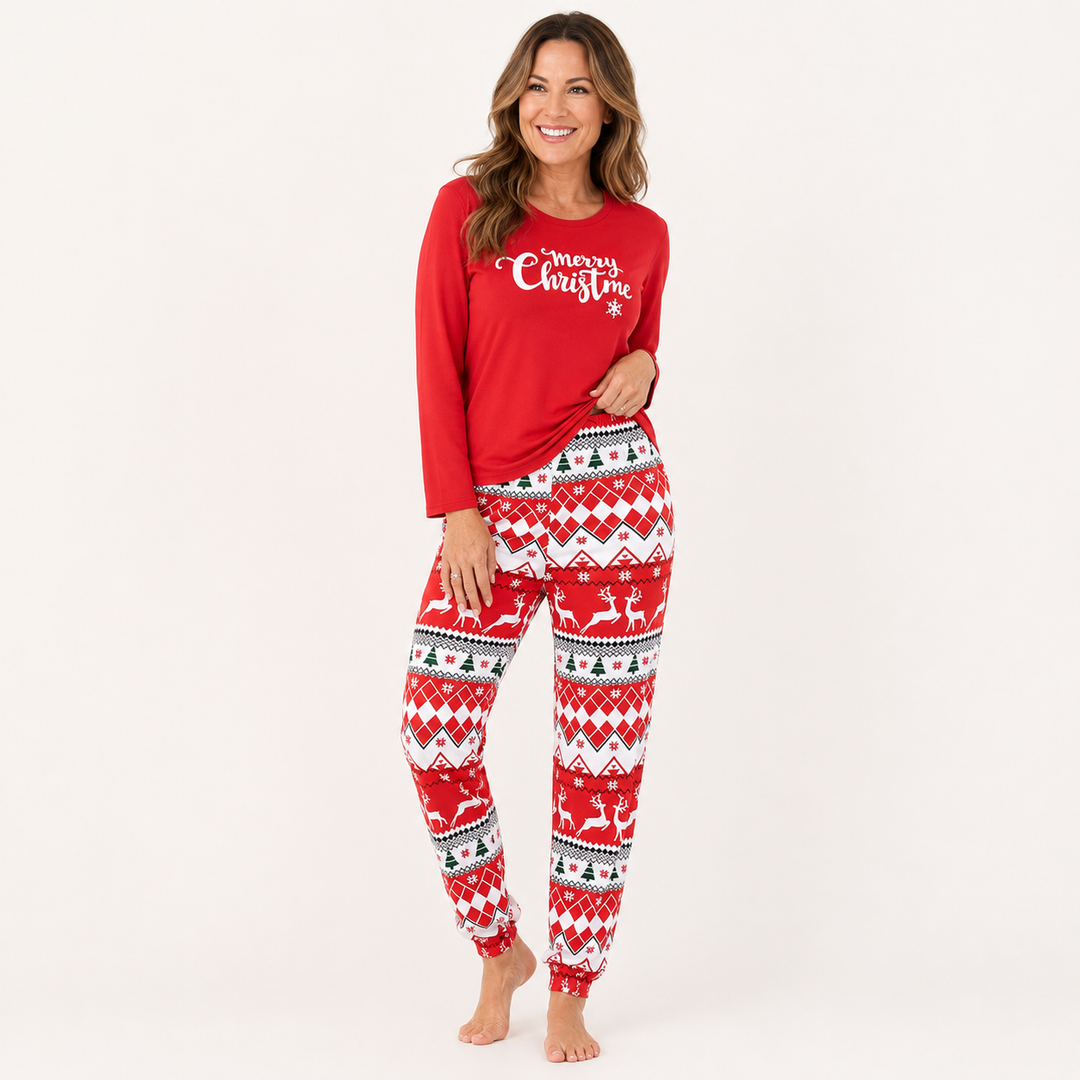 Red Christmas Pajama Set for Women, Turtleneck Top and Shorts – photo 3