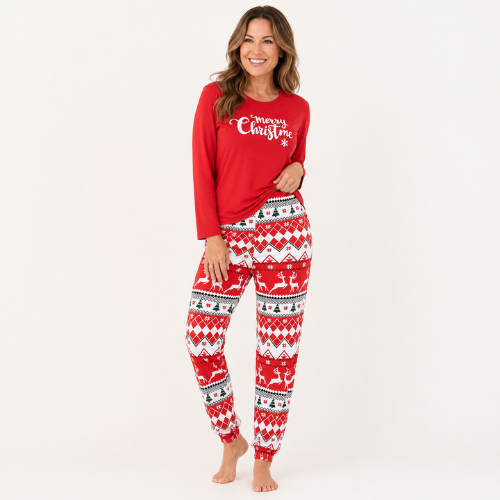 Red Christmas Pajama Set for Women, Turtleneck Top and Shorts – photo 3