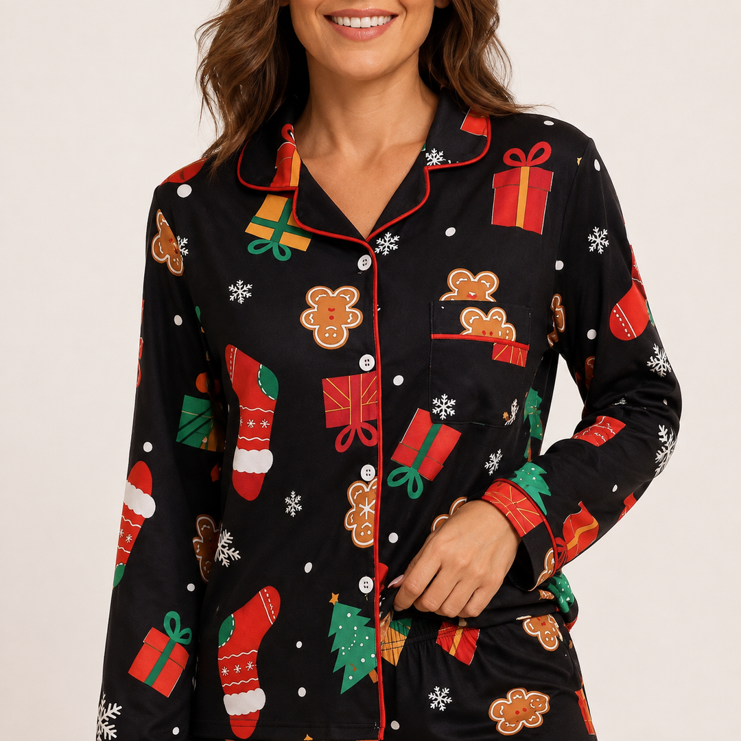 Christmas Pajama Set for Women, Long Sleeve with Turn-Down Collar – photo 2