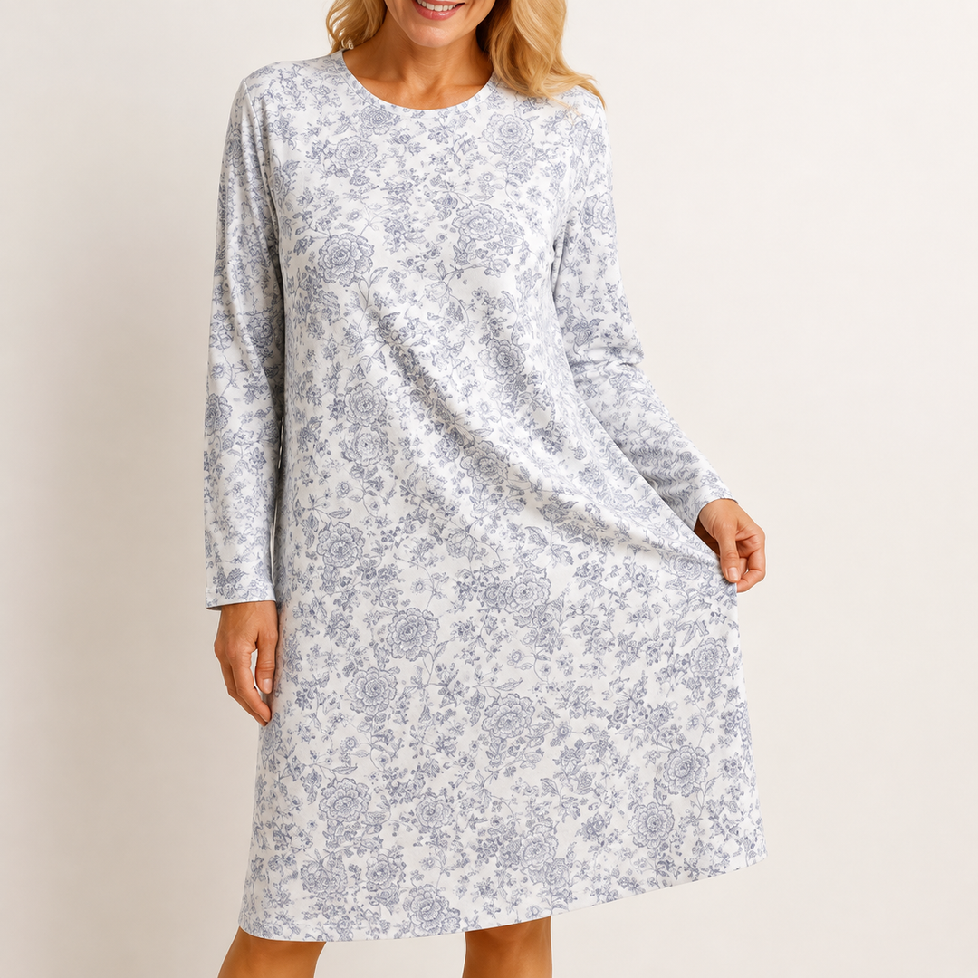 Floral Nightgown for Women, Long Sleeve with Button Placket – photo 3