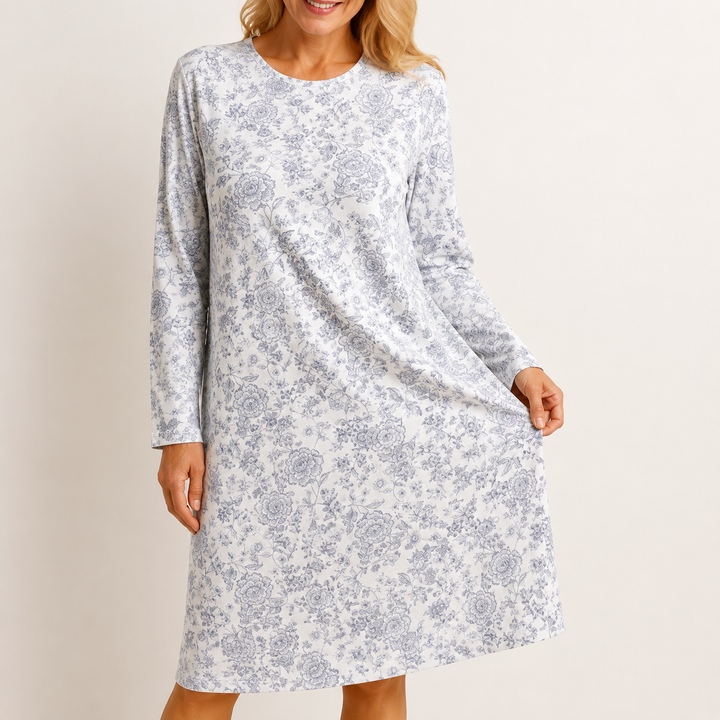 Floral Nightgown for Women, Long Sleeve with Button Placket – photo 3